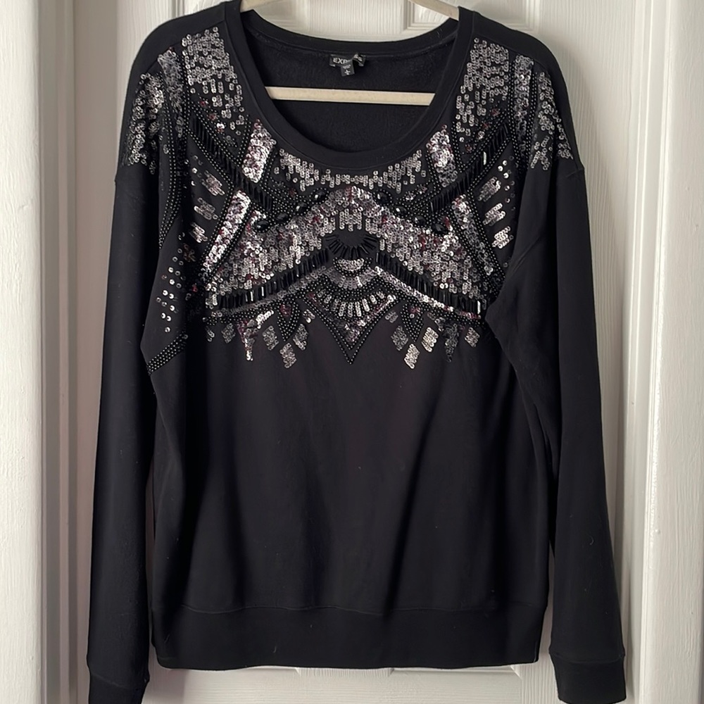 Express silver and black sequin sweatshirt too Large